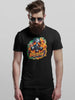 A black t-shirt with a graphic of a gas mask surrounded by flames and the word ’BREATHE’ on the front