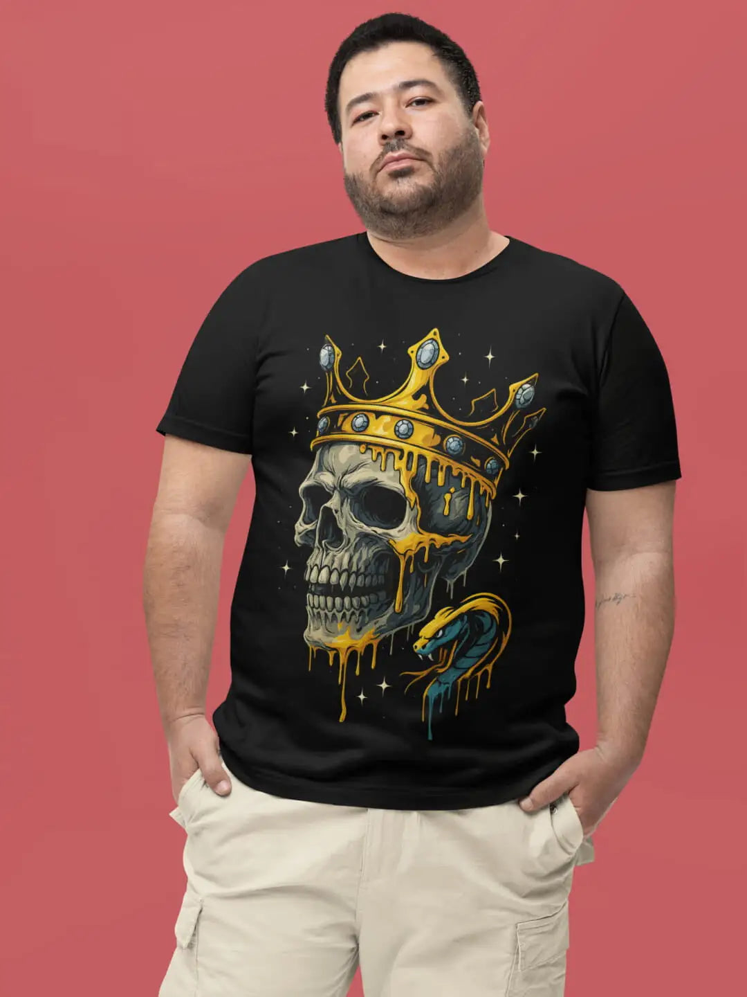 Black short-sleeve t-shirt with a skull and crown graphic