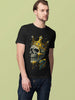 Men’s black short-sleeved t-shirt with a skull, crown, and snake graphic