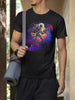 Black crewneck t-shirt with a colorful robotic skeleton graphic