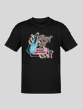 Black short-sleeved t-shirt with a colorful "Street Art" graphic featuring spray paint cans and the text "No Rules Just Attitude".